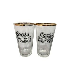 Set of 2 Vintage Coors Light Extra Gold Beer Glasses Gold rimmed